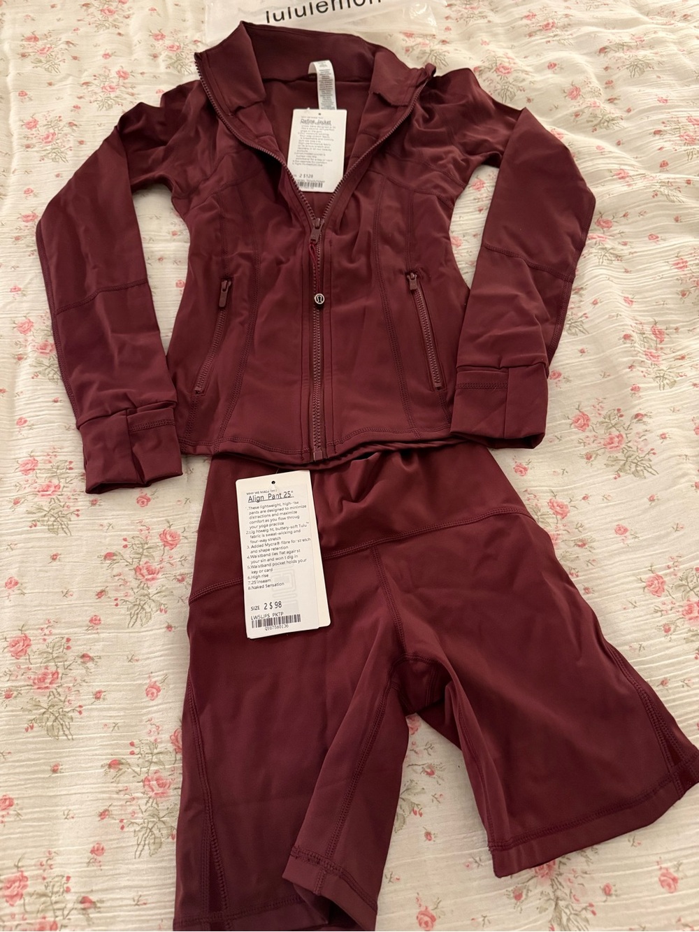 lululemon athletica Kids Wine Burgundy Jacket & Bike Shorts Set